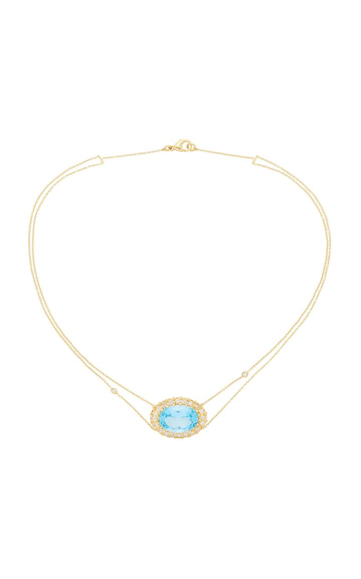 Renee Lewis Diamond Rimmed Antique Blue Topaz Necklace