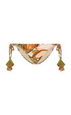 Agua De Coco Printed Tasseled-string Bikini Bottom