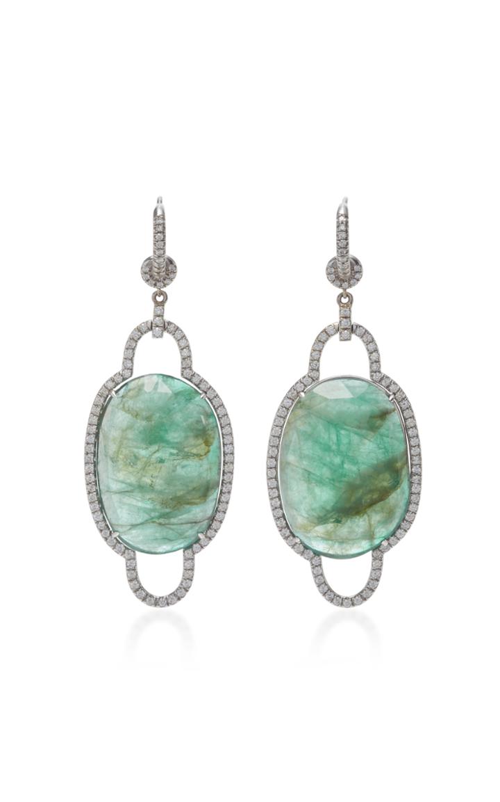 Nina Runsdorf 18k White Gold Emerald And Diamond Pave Earrings