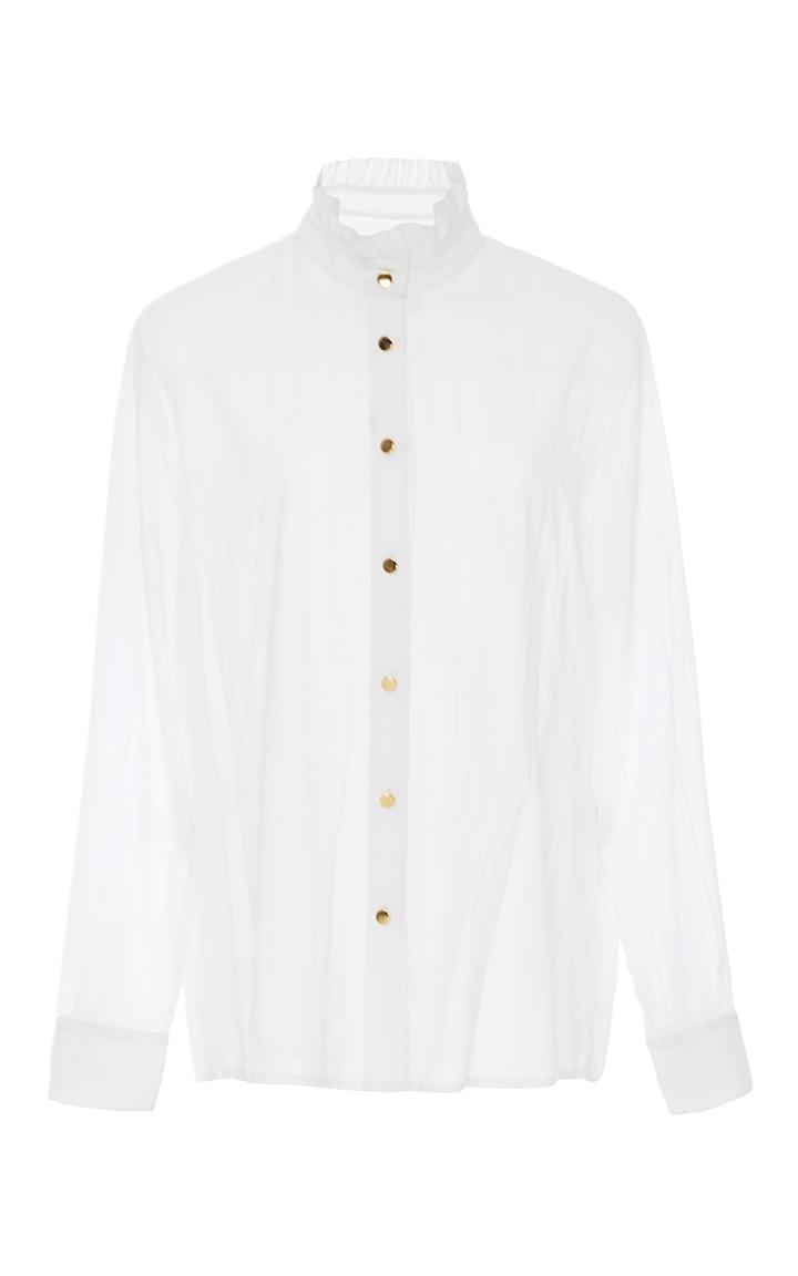 Macgraw White Ruffle Collar Rosette Shirt