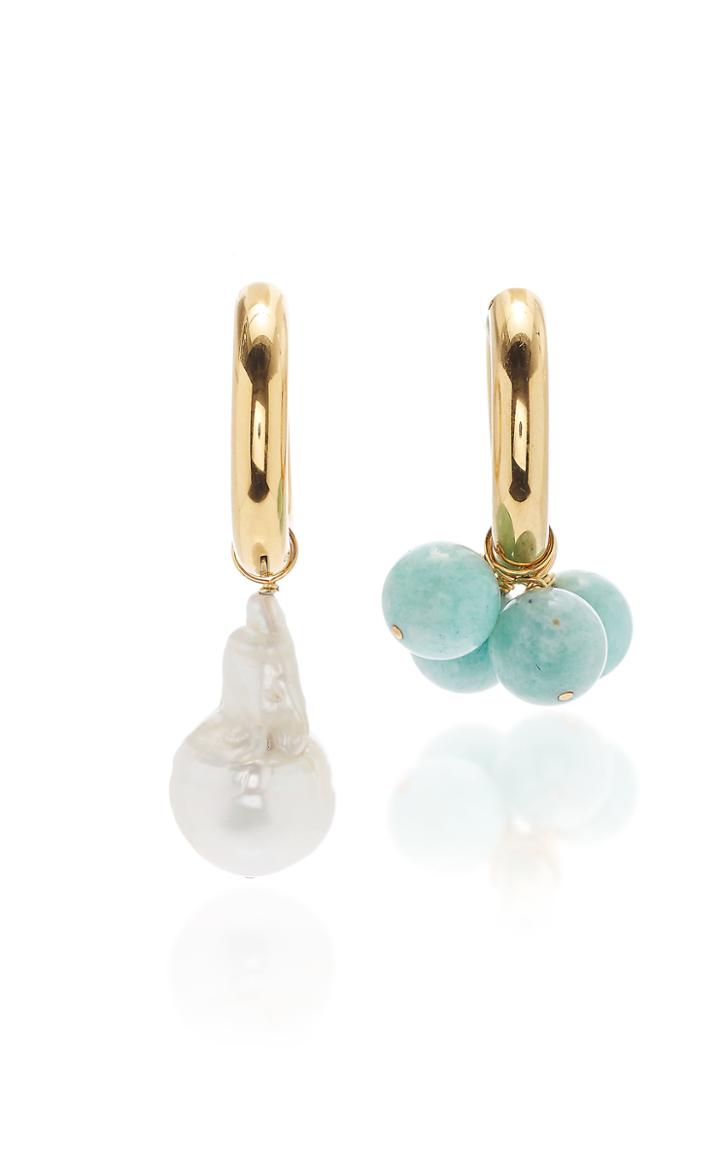 Timeless Pearly Gold-plated, Pearl And Stone Hoop Earrings