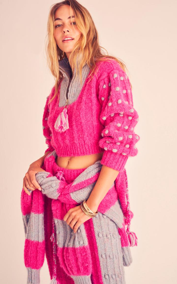 Moda Operandi Loveshackfancy Jonae Pom-pom Detailed Ribbed-knit Cropped Sweater