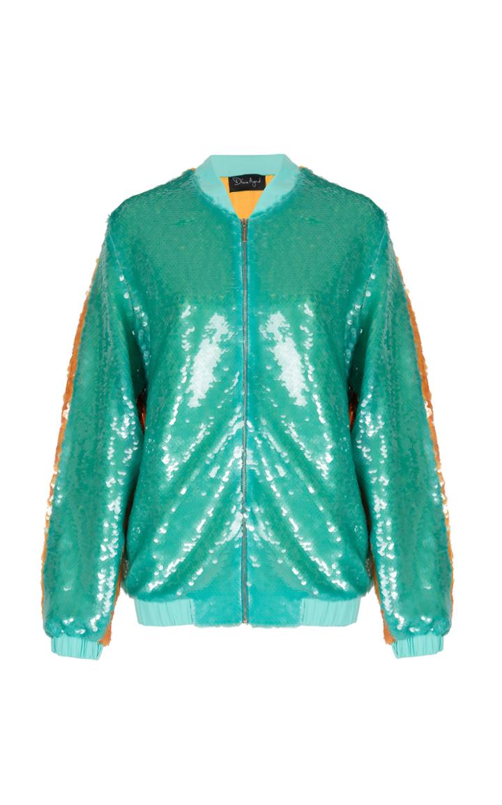 Dima Ayad Color Blocked Sequin Bomber Jacket