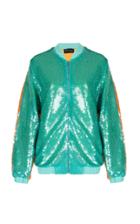 Dima Ayad Color Blocked Sequin Bomber Jacket