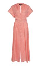 Martin Grant Collarless Pleated Linen-blend Midi Dress