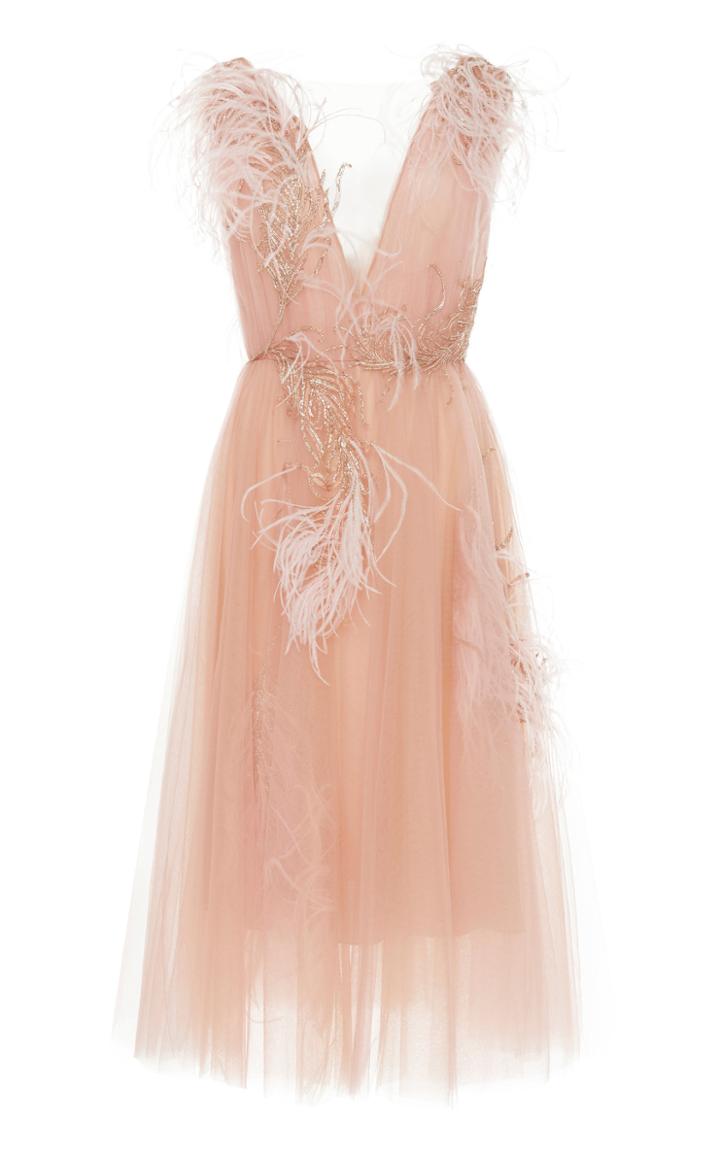 Marchesa Plunging Neckline Tulle Cocktail Dress