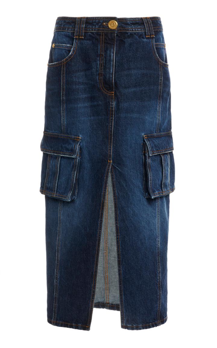 Moda Operandi Balmain Mid-rise Denim Pencil Skirt
