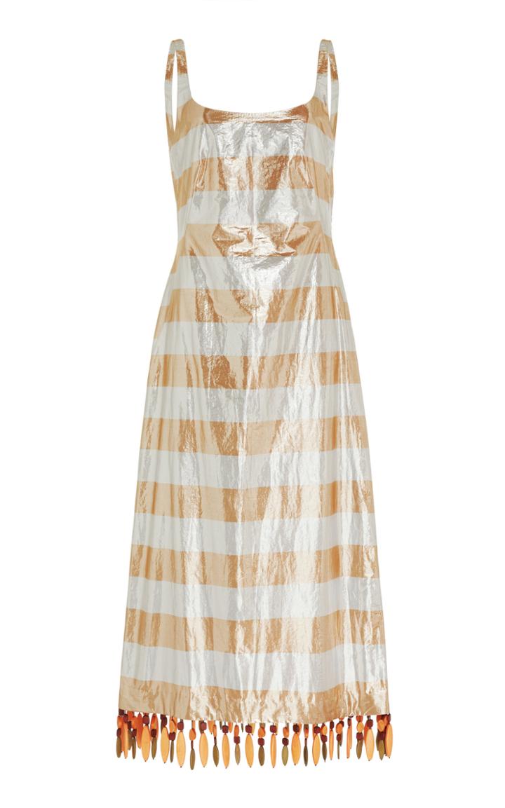 Moda Operandi Rejina Pyo Emilia Striped Metallic Cotton-blend Shirt Dress Size: 6