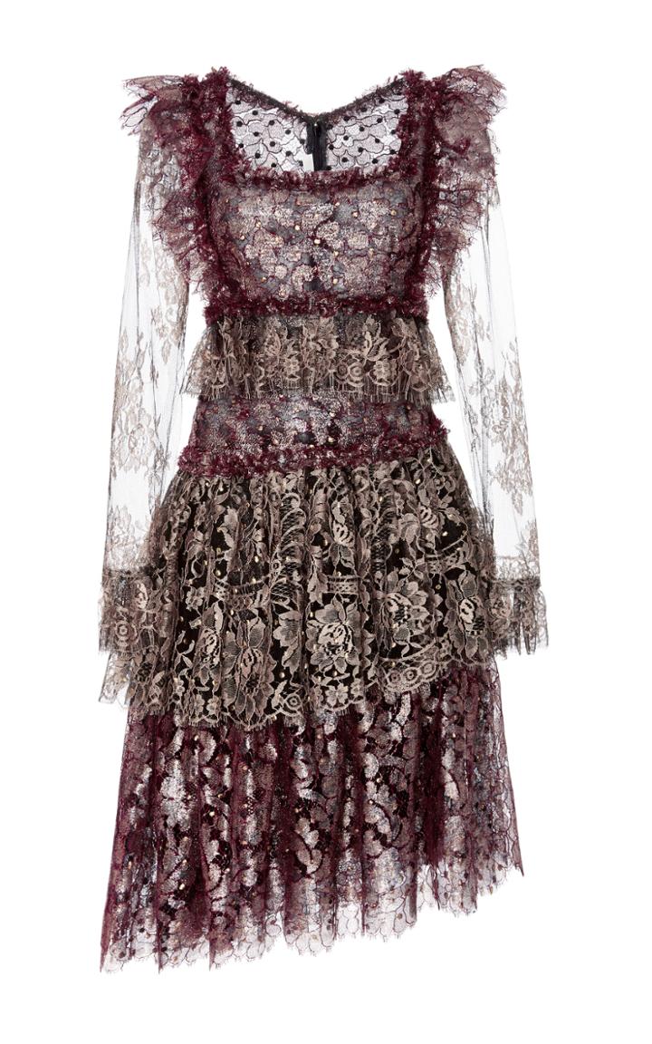 Rodarte Tiered Lace Long Sleeve Dress