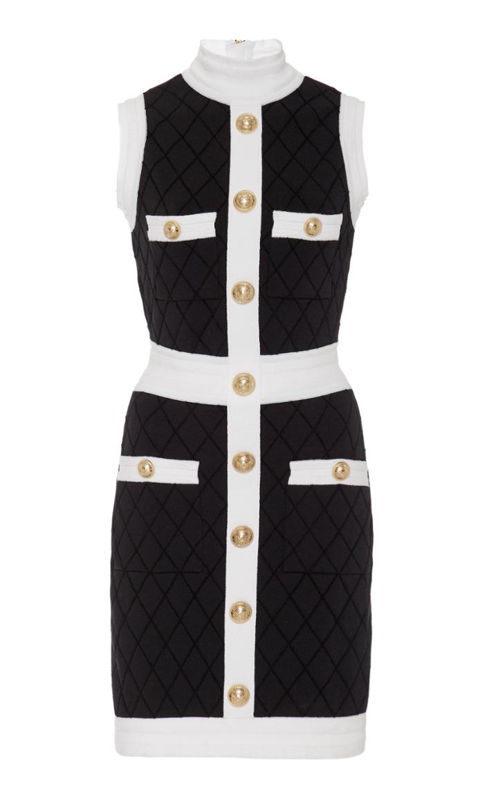 Balmain Quilted Monochromatic Stretch Jacquard-knit Dress