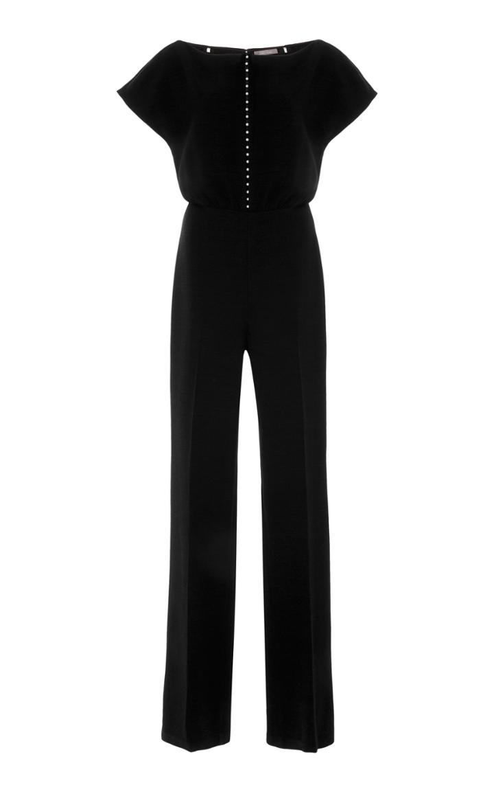 Lela Rose Blouson Pearl Inset Jumpsuit