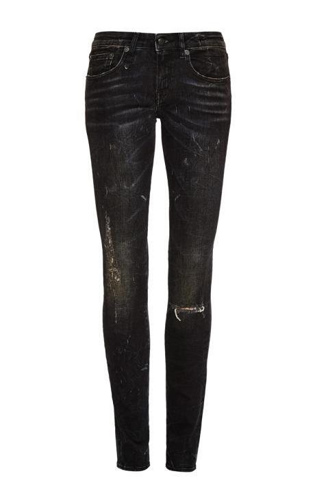 R13 Marble-effect Distressed Skinny Jeans Black