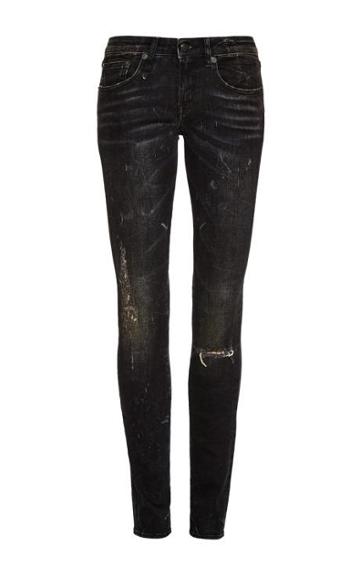 R13 Marble-effect Distressed Skinny Jeans Black