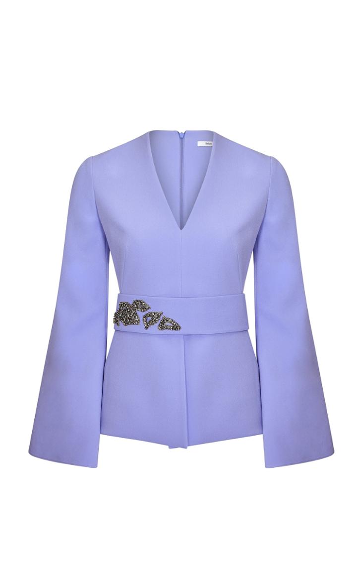 Safiyaa Mona Embroidered Crepe Peplum Top