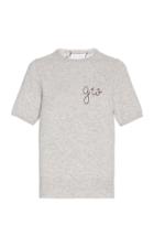 Moda Operandi Lingua Franca Monogrammed Short-sleeve Cashmere Crew Sweater With Navy