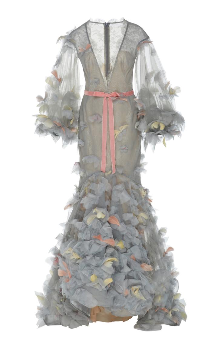 Marchesa Billowing Sleeve Tulle And Lace Gown
