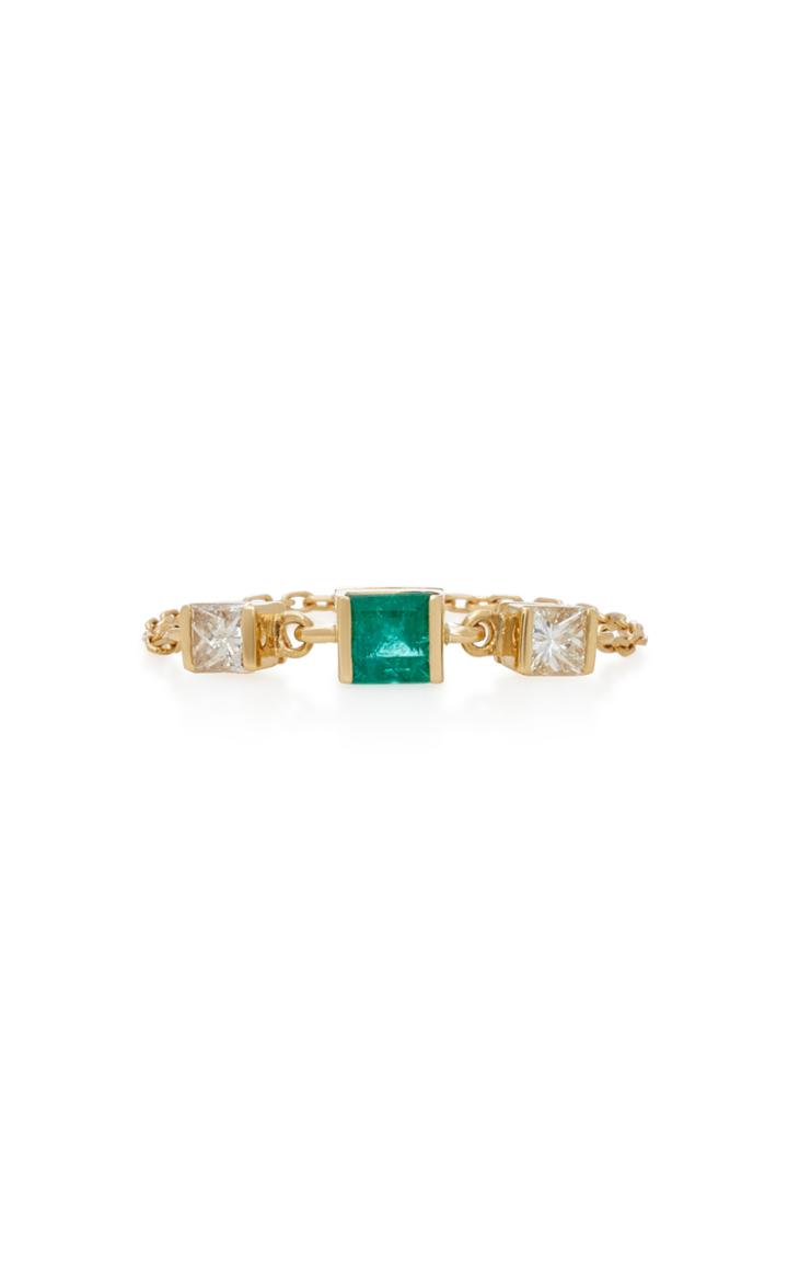 Yi Collection Triplet 18k Gold Emerald And Diamond Chain Ring