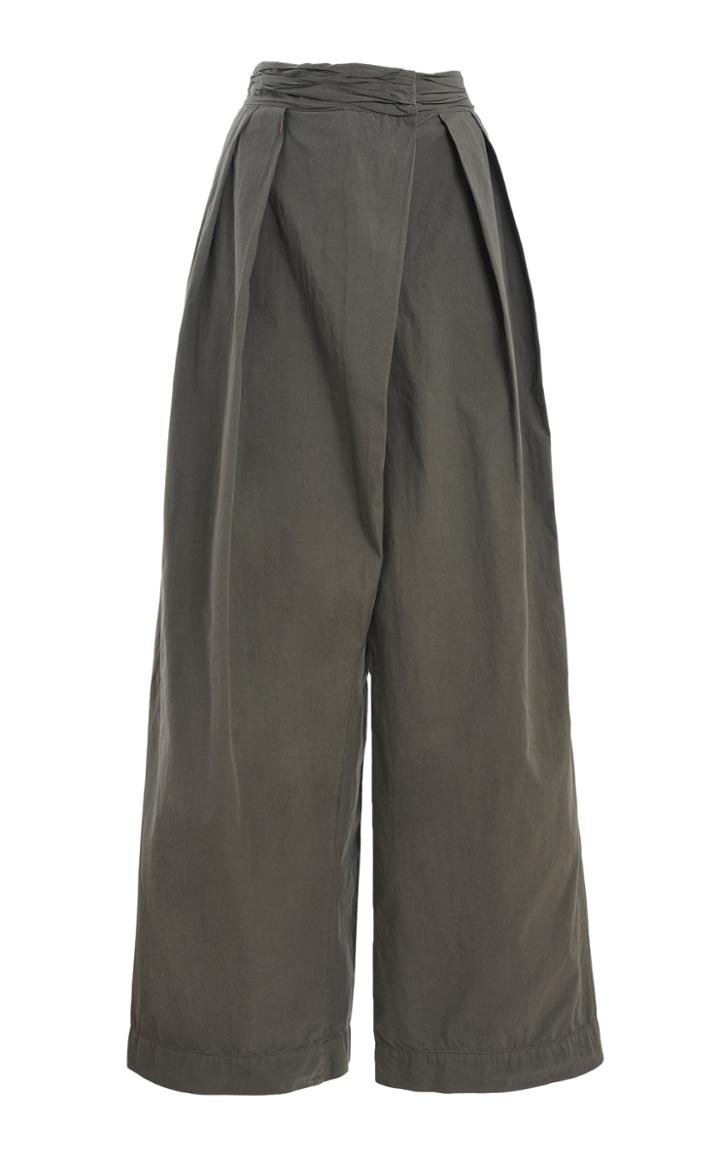 Lemaire Asymmetric Pleated Cotton Ventile Wide-leg Trousers