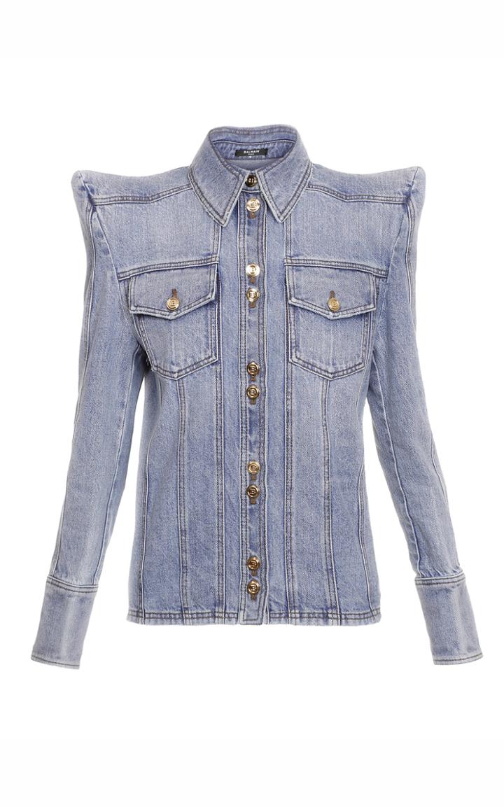 Moda Operandi Balmain Denim Button Down Shirt