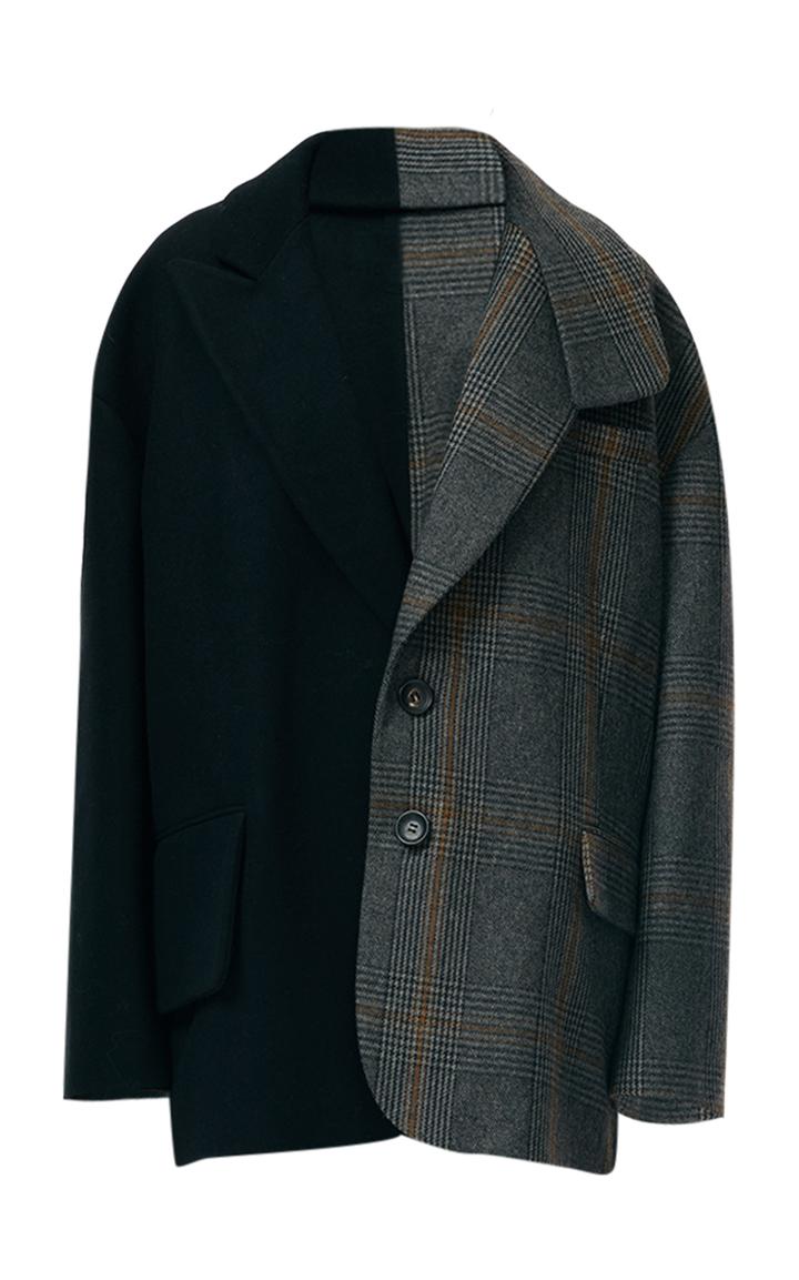 Tibi Two-tone Single-breasted Wool-blend Blazer
