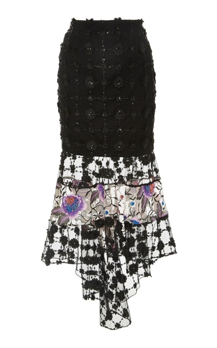 Christian Siriano Black Floral Sequin Skirt