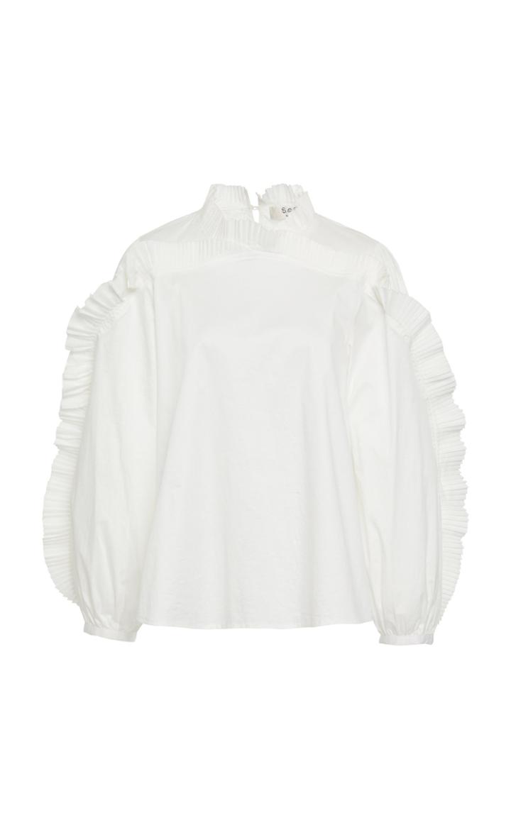 Moda Operandi Sea Tabitha Pleated Cotton Blouse Size: 00