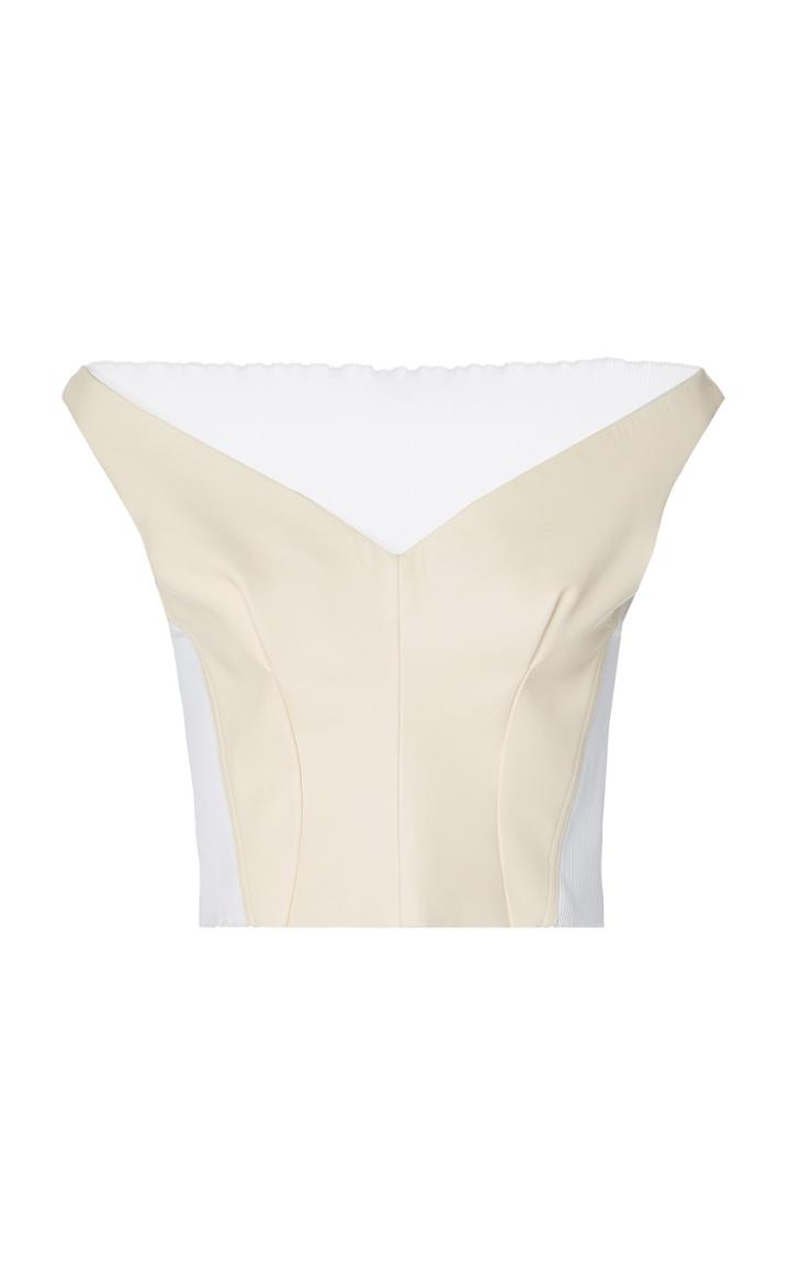 Marni Off-the-shoulder Cropped Leather And Rib-knit Top
