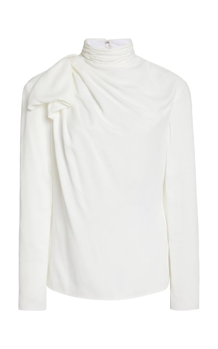 Khaite Francine Drape-detailed Crepe De Chine Turtleneck Top