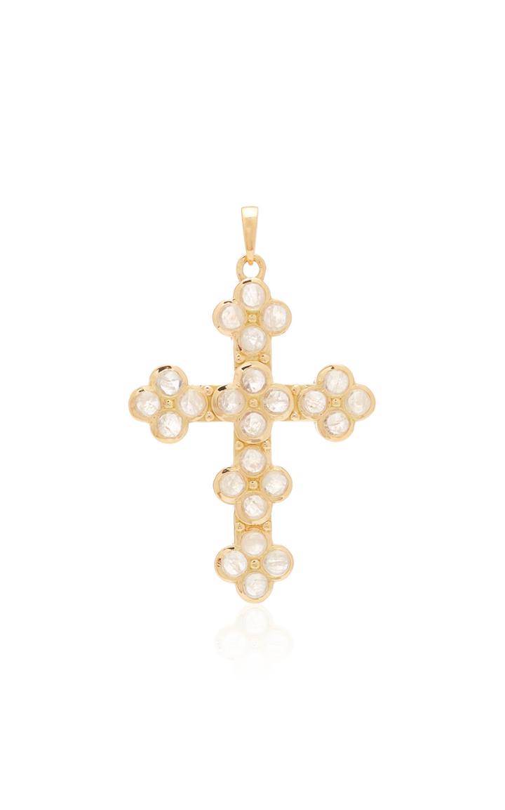 Ashley Mccormick Cross 18k Gold And Moonstone Necklace