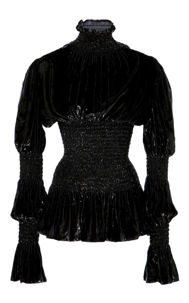 Christian Siriano Lacquered Velvet Victorian Sleeve Blouse