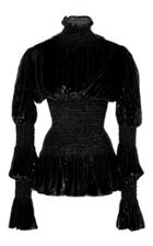 Christian Siriano Lacquered Velvet Victorian Sleeve Blouse