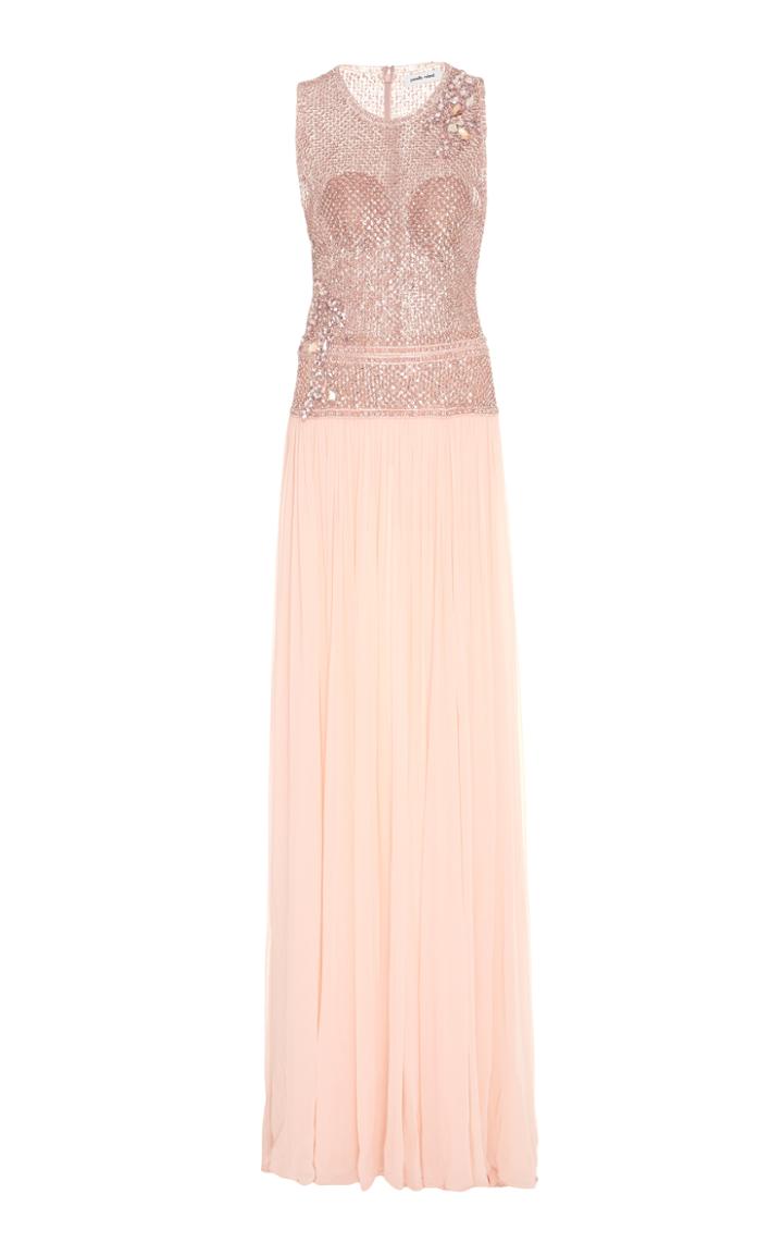 Pamella Roland Chiffon Crystal Embroidered Gown