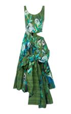 Moda Operandi Marni Asymmetric Flower-painted Plaid Taffeta Maxi Dress Size: 36