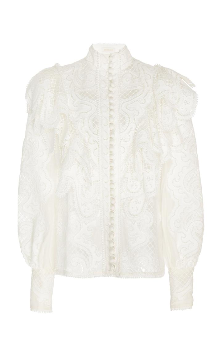 Zimmermann Glassy Embroidered Linen-silk Blouse
