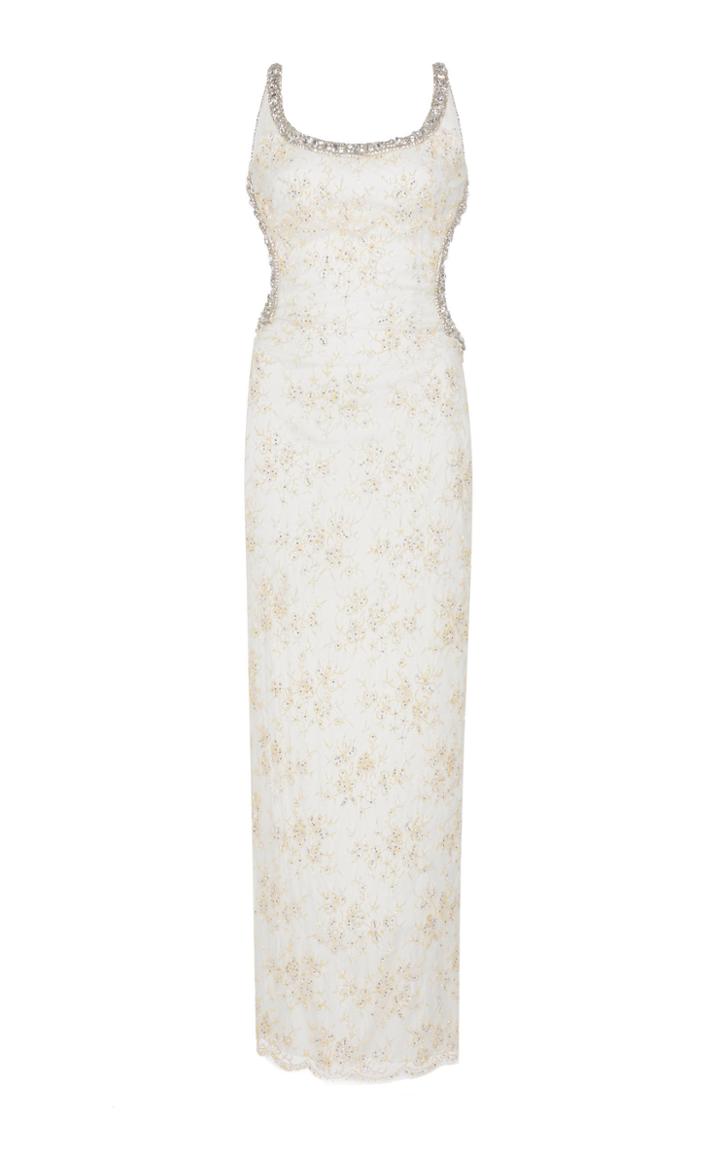 Alessandra Rich Embellished Floral Lace Dress