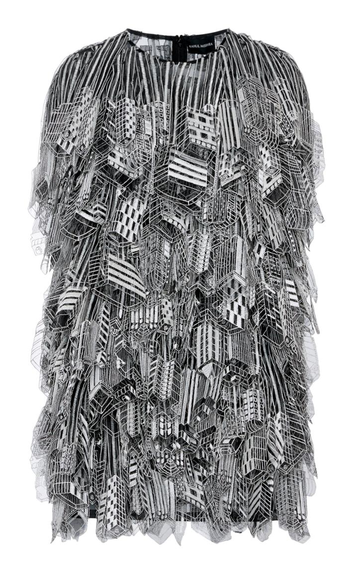 Moda Operandi Rahul Mishra Building Embroidered Fringed Silk Dress Size: 38