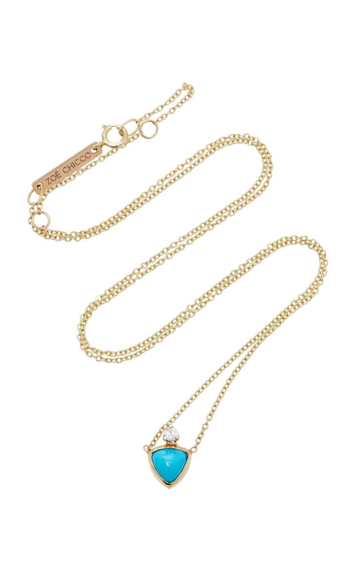 Zo Chicco Trillion Turquoise And Diamond Prong Necklace