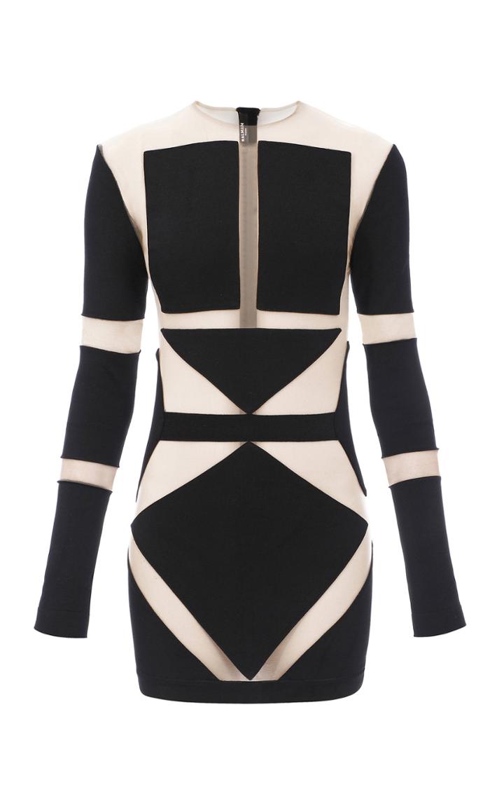 Moda Operandi Balmain Sheer-inset Knit Mini Dress Size: 36