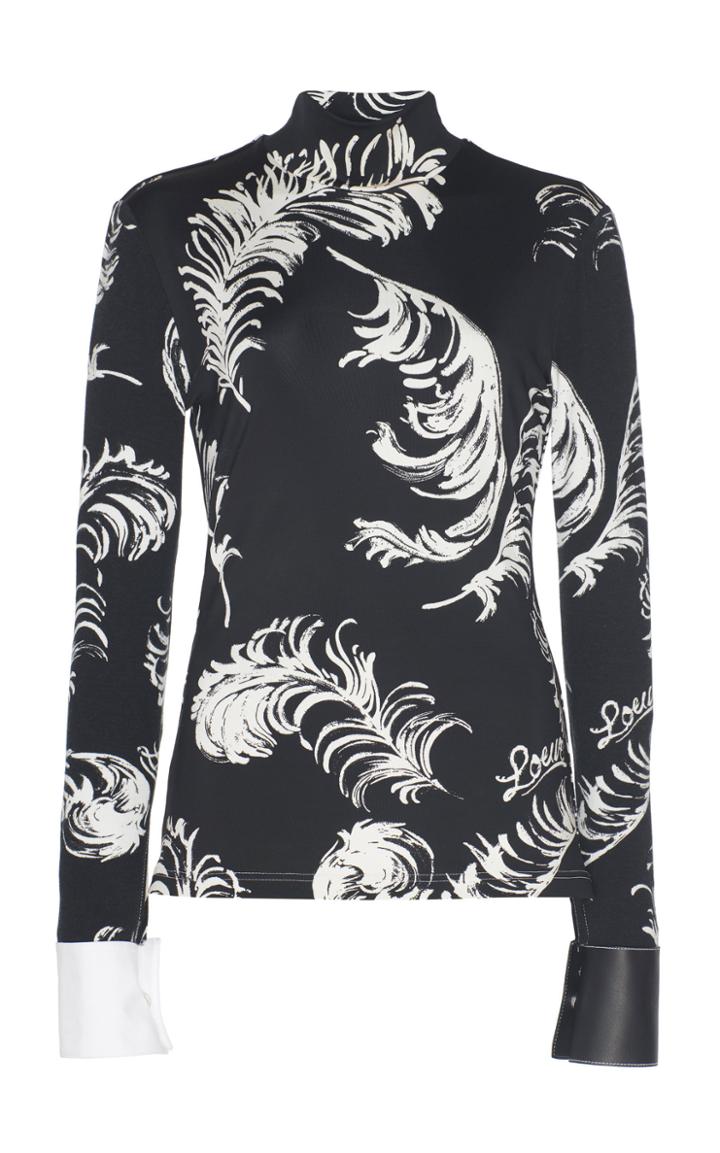 Loewe Leather-trimmed Printed Jersey Turtleneck Top