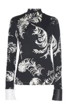 Loewe Leather-trimmed Printed Jersey Turtleneck Top