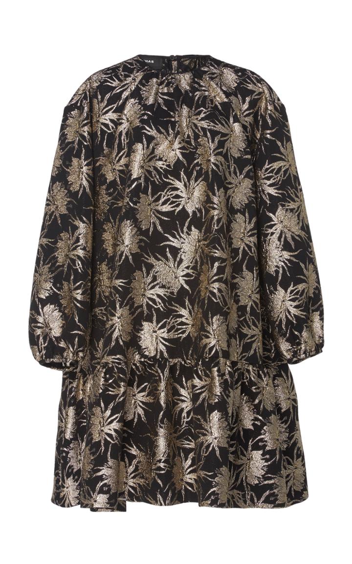 Rochas Drop Waist Floral Brocade Midi Dress