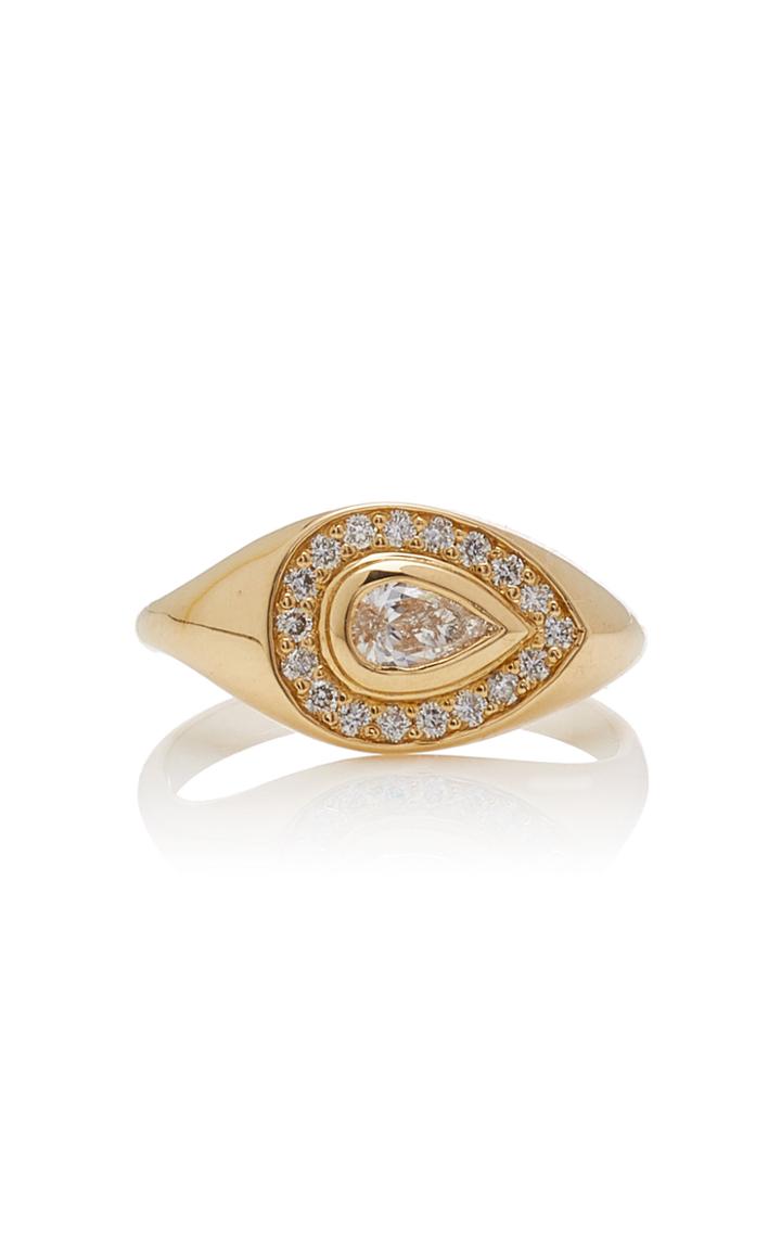 Zoe Chicco 14k Bezel Set Pear Diamond And Pave Signet Ring