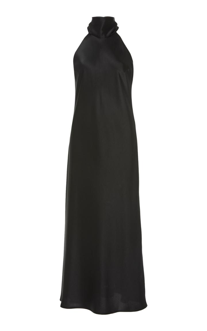 Galvan High-necked Satin Midi Halter Dress