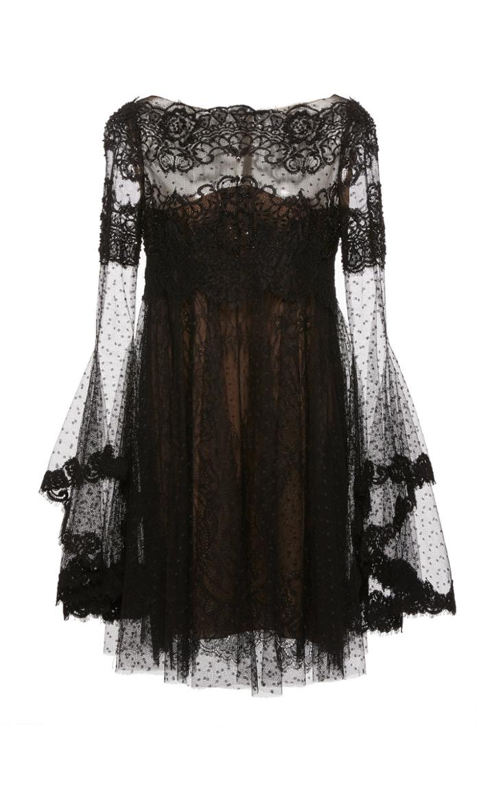 Marchesa Point D'espirit Tulle And Lace Mini Dress