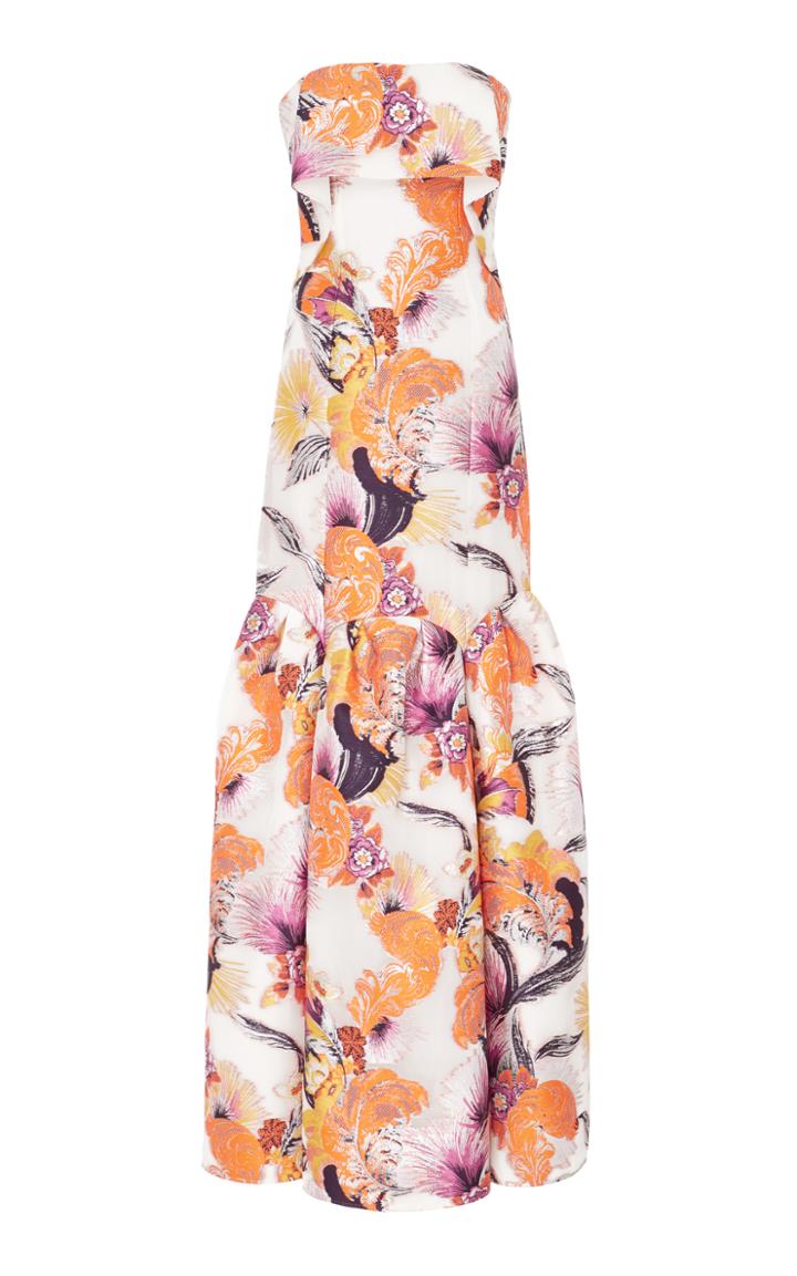 Mary Katrantzou Toucan Printed Strapless Tiered Gown