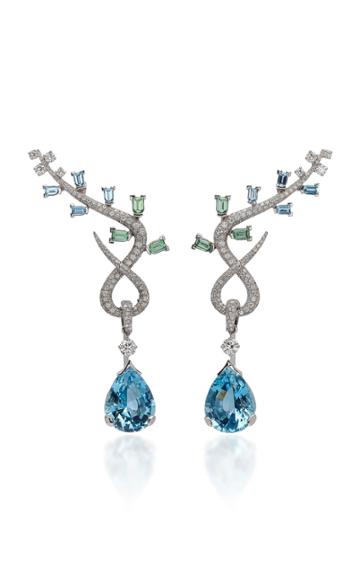 Davidor Feuillage 18k White Gold Multi-stone Earrings