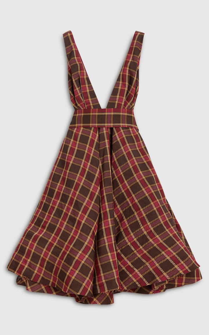 Moda Operandi Brock Collection Quesyn Bow-detailed Plaid Linen-blend Midi Dress