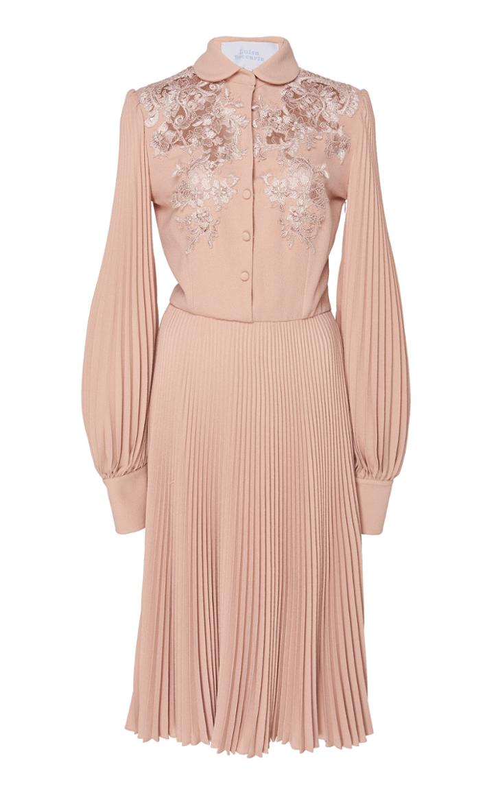 Luisa Beccaria Embroidered Plisse Shirt Dress