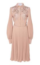 Luisa Beccaria Embroidered Plisse Shirt Dress