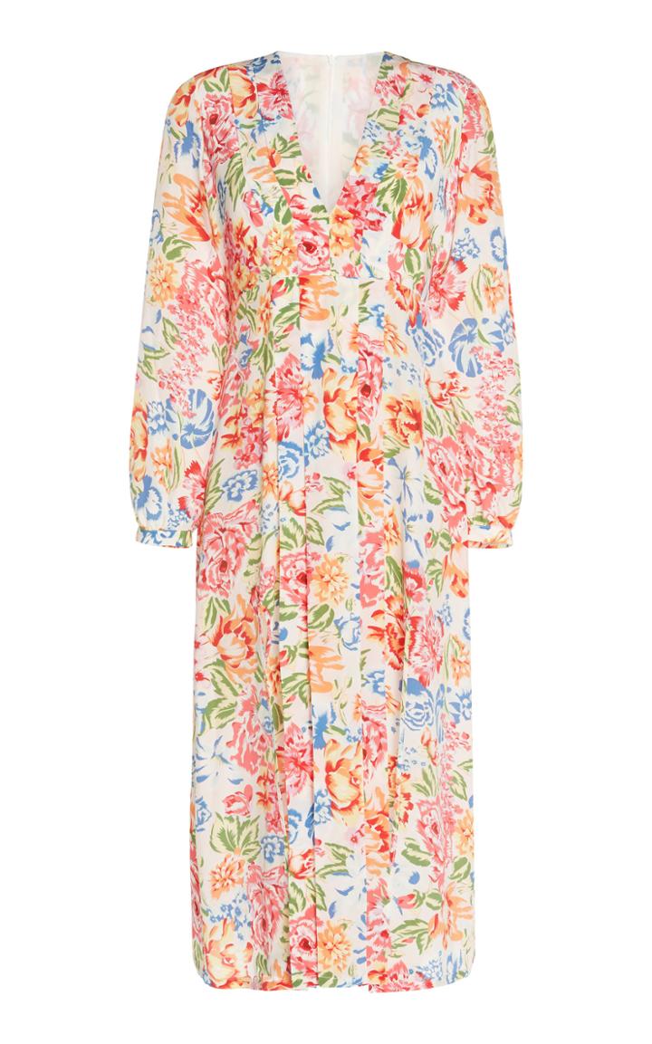 Rixo London Camellia Silk Split Hem Dress